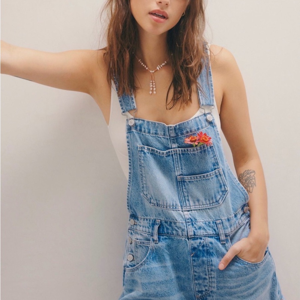 Free People We The Free Ziggy Cotton Denim Romper SIZE L